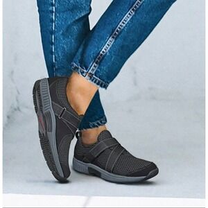 Orthofeet‎ Elba Womens X-Wide 8 Orthopedic Black Mesh Hook & Loop Sneakers Work